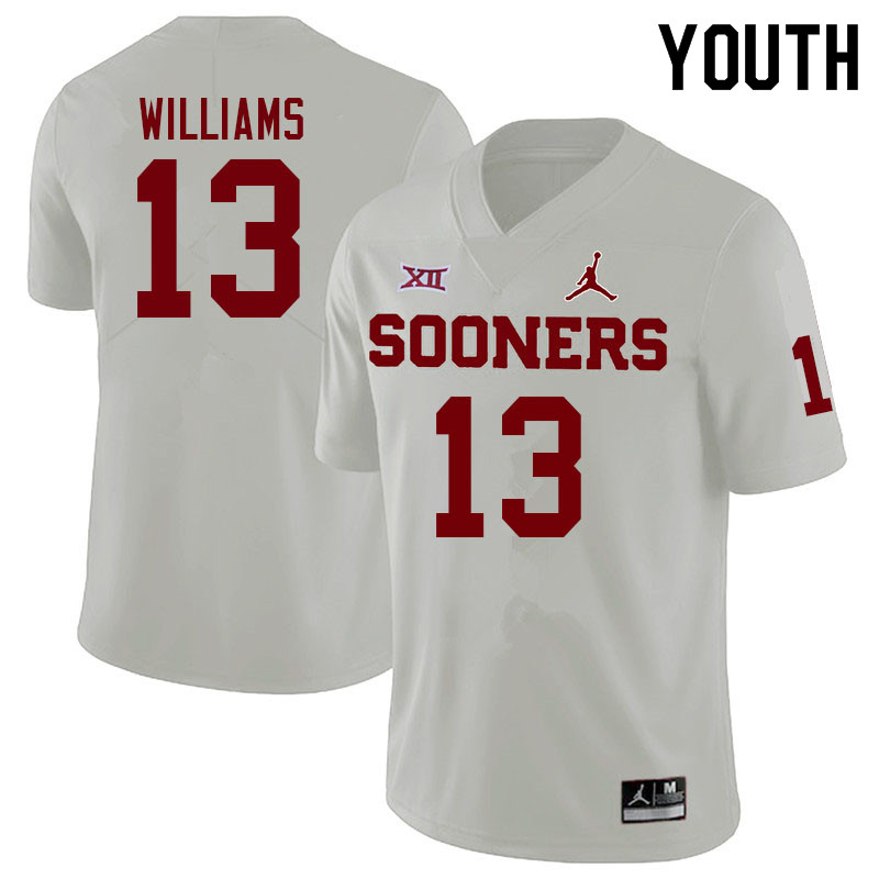 Youth #13 Caleb Williams Oklahoma Sooners College Football Jerseys Sale-White - Click Image to Close